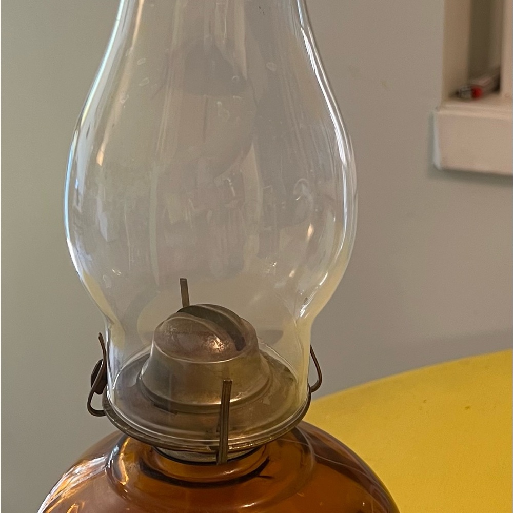 Classic Amber Glass Lantern with Metal Accents